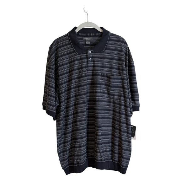 Van Heusen Other - Van Heusen Polo Mens XL Black Striped Short Sleeve Pocket Banded Bottom NEW